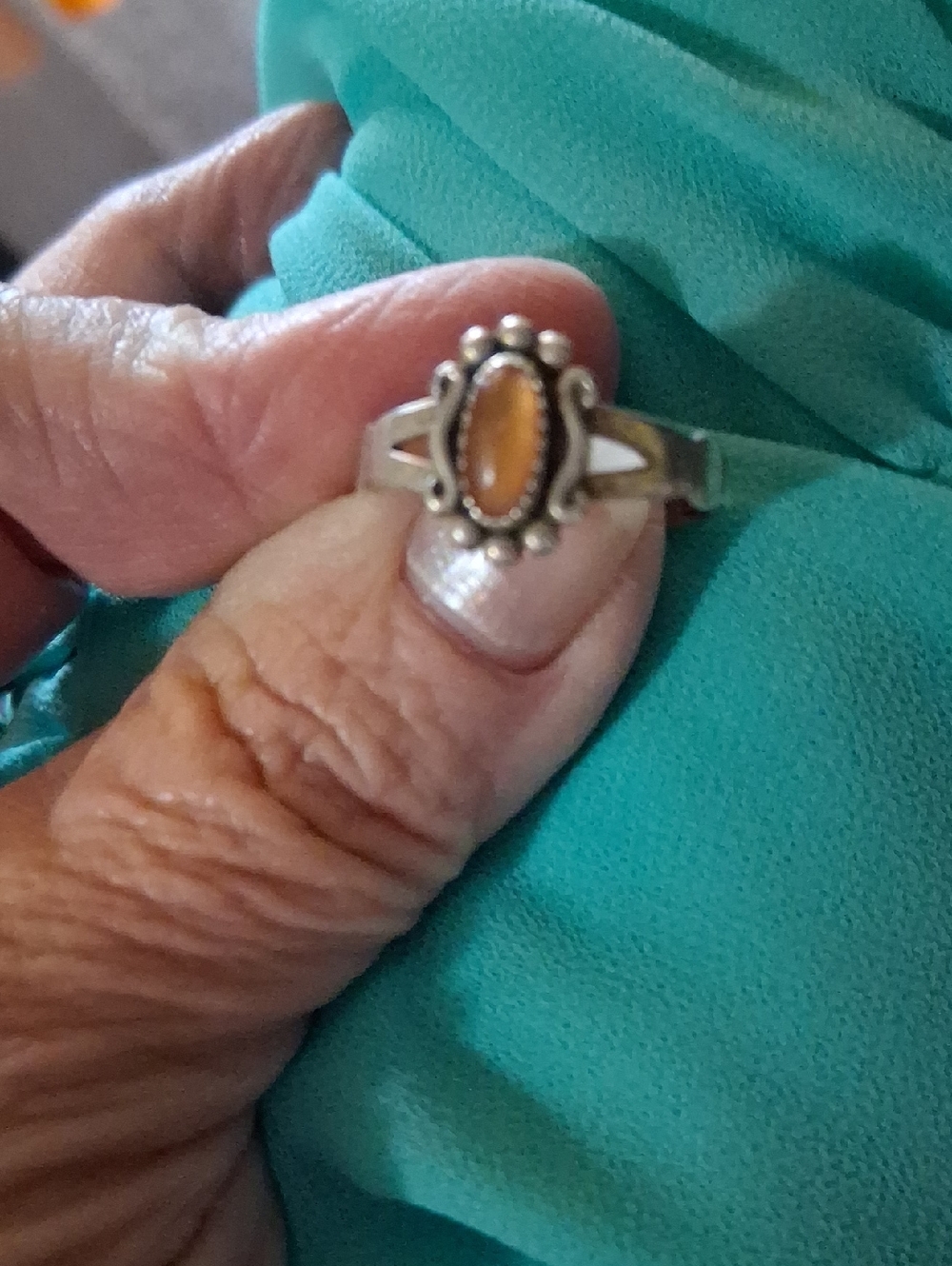 Sterling Silver Orange Stone Oval Ring